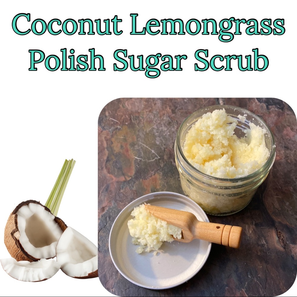 Coconut lemongrass skin polish hand crafted sugar scrub small batch natural